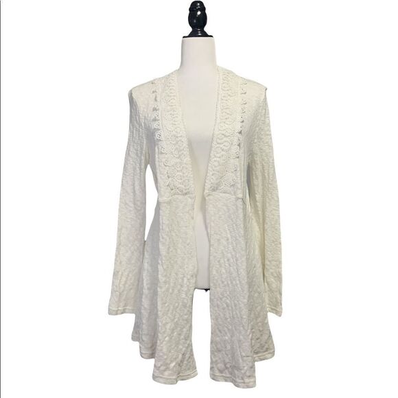 🆕 Suzanne Betro White Lace Accent Open Cardigan - Picture 7 of 10